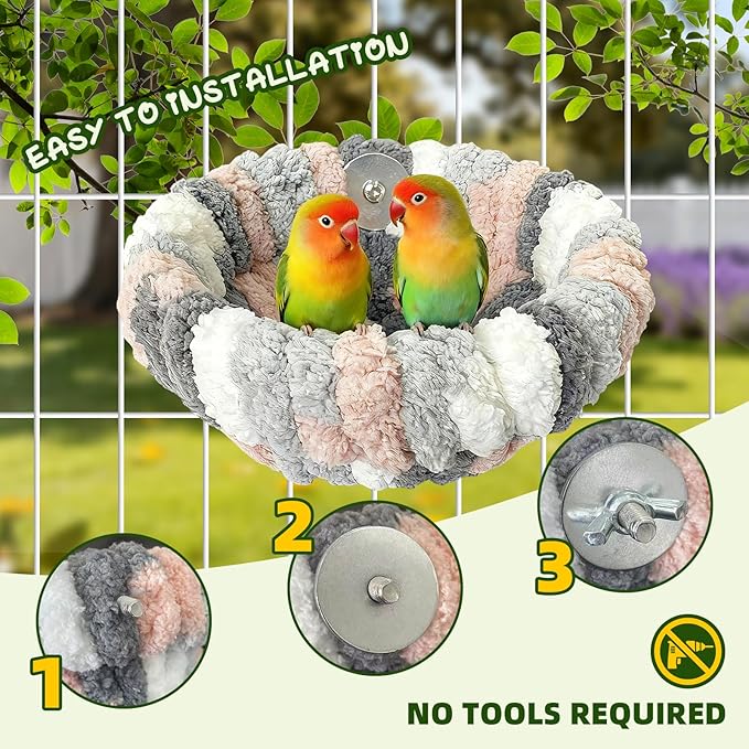 12pcs Bird Nest for Cage, Plush Hanging Bird Bed and Hand Woven Hemp Rope Nest,with 9 Bird Toys, for Dove Parrot Canary Little Parrot Warm Breeding Cabin Nest