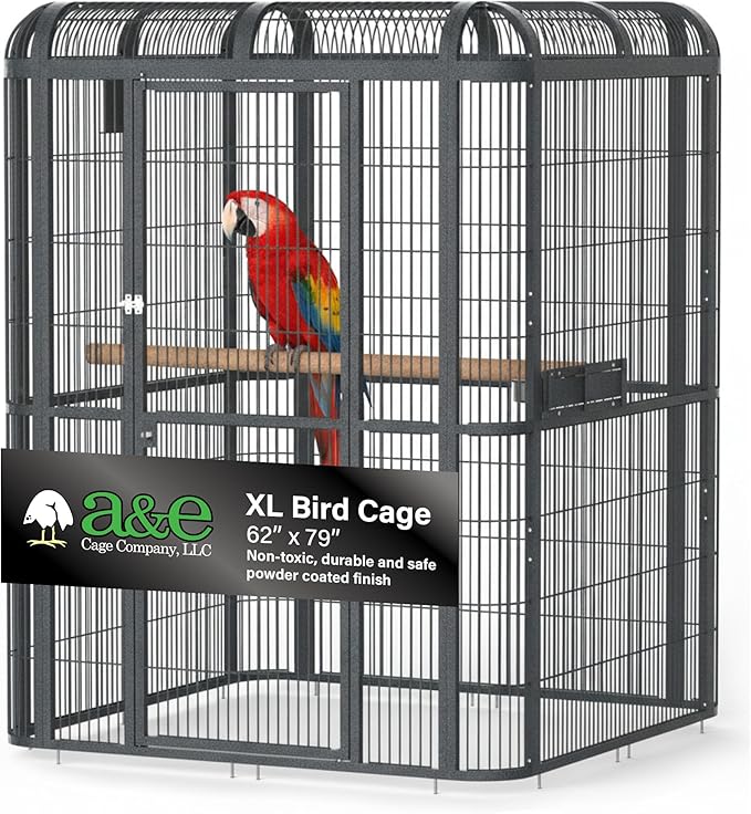 A&E Cage Co Walk-in Bird Aviary 62"x62"x79" Large Parrot Cage with Locking Door, 3 Swing-Out Feeder Doors, SS Bowls & Durable Powder Coated Finish for African Grey, Amazon, Pionus & Cockatoo