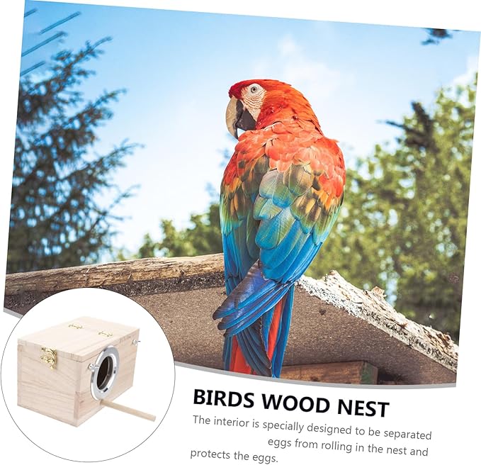 Parakeet Nest Box Bird House Budgie Wood Breeding Box for Lovebirds Parrotlets (Small Size)