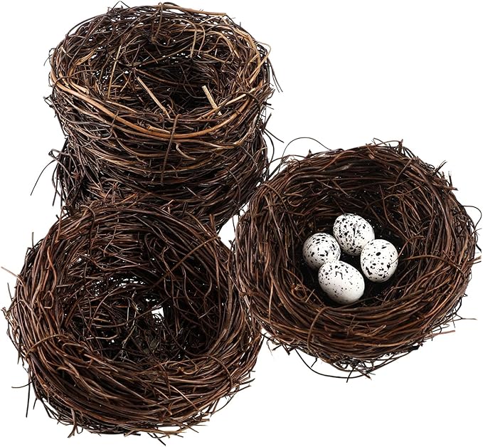 SUPVOX 4pcs Rattan Bird Nest Decorations Faux Birds Nests for Easter Crafts Decor Photography Props Hand Woven Country Style for Parties and Creative Projects