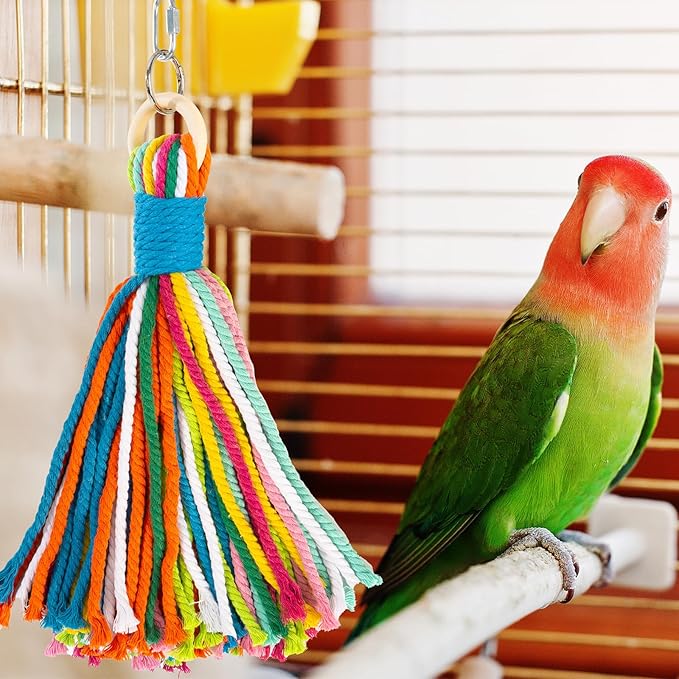 Bird Toys for Parrots, Colorful Cotton Rope Chew Toys for Large Birds, Natural Hanging Bird Cage Toys for Cockatiels, Macaws, Medium Large Birds for Playing & Preening (2)