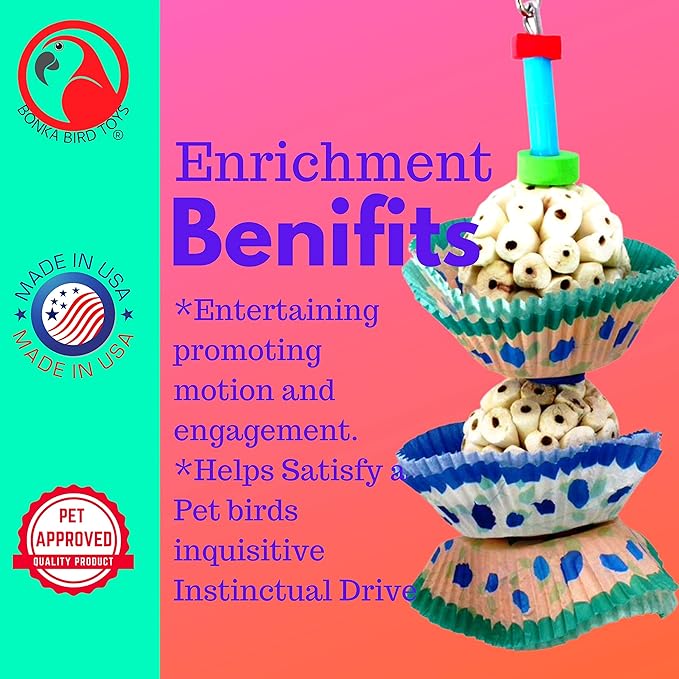 Bonka Bird Toys 1932 Two Cake - Medium-Sized, Natural Sola Balls, Colorful Shreddable Parrot Cage Toy