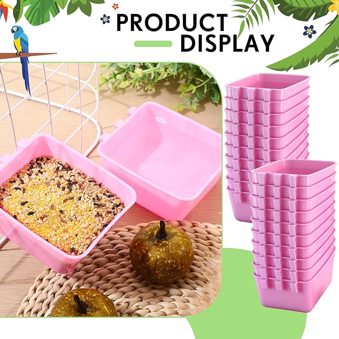 Maxdot 20 Pcs Chicken Water Feeder Cups 16 oz Pigeon Bird Feeder Cups Hanging Cage Chicken Water Cup for Pet Parrot Rooster Parakeet Bunny Gamefowl Poultry Wire Hutch(Pink)