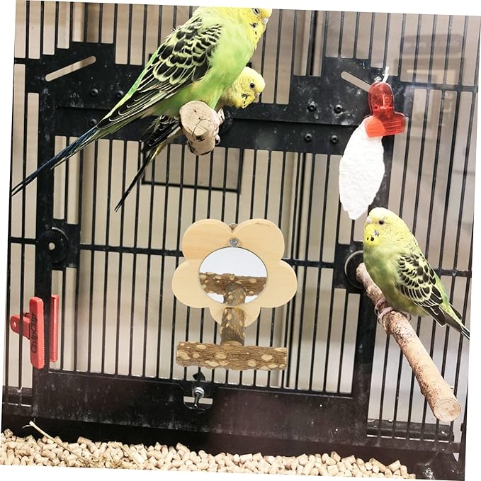 Mipcase 2pcs Wooden Parrot Perch with Mirror Decorative Bird Stand for Parrots Pets and Bird Cages for Training and Playtime Activities
