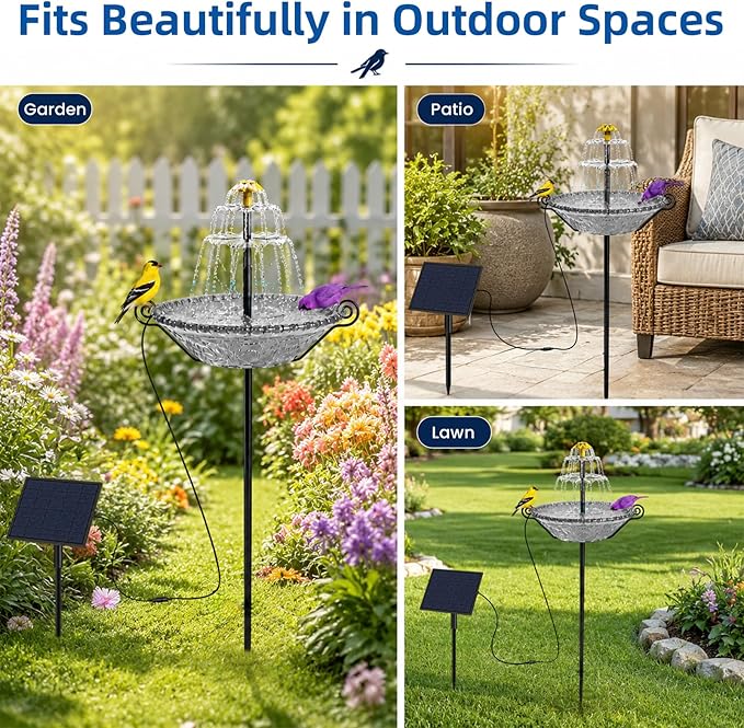 Bird Bath for Outside with Solar Fountain, Plastic Bowl on Metal Stake and Ground Stand, Freestanding Garden Accent for Yard and Patio (Gray(XL))