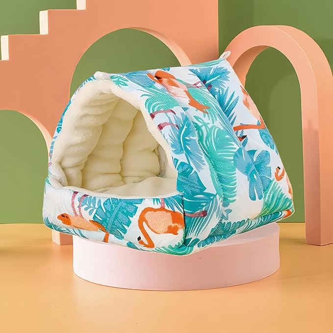 Bird Nest Plush Snuggle Hanging Hammock Bird Cave Parrot Sleeping Bed Shed Hut Hanging Tent for Hamster Parrot Macaw Budgies Parakeet Cockatiels Lovebird-Flamingo (White)