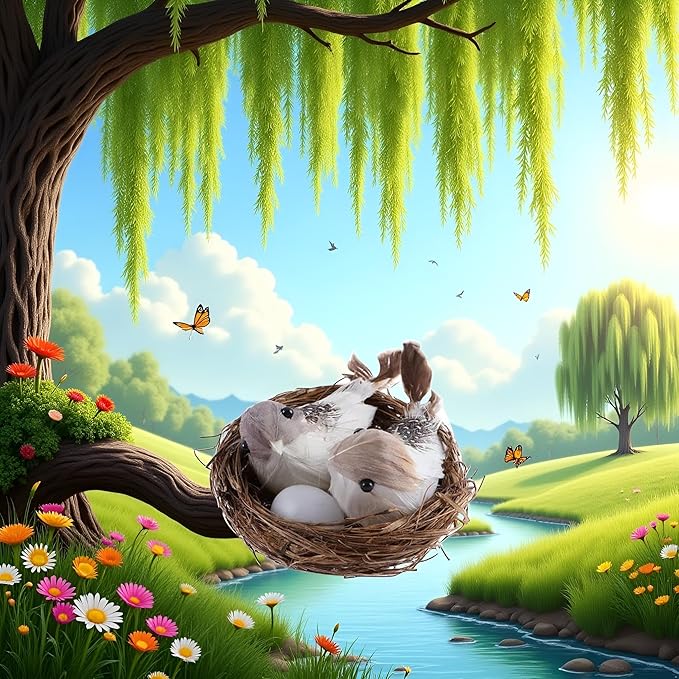 1 Set Simulation Bird Nest with Bird and Eggs Decor, Fake Foam Feather Birds, Artificial Birds, for DIY Craft Tree Decoration Artificial Plants and Flowers, Home Decor, Decorations