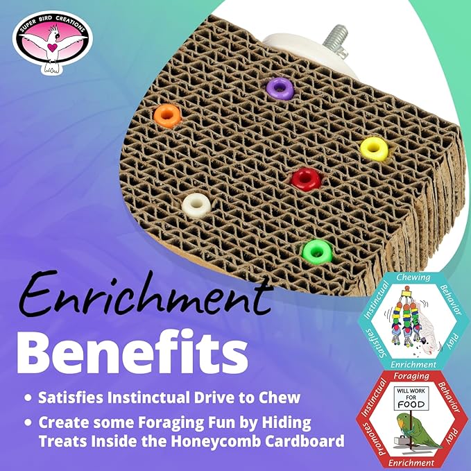 Super Bird Creations SB1216 Cardboard Treat Block - Interactive Chewing and Foraging Bird Toy for Small Birds - Parrotlets, Cockatiels, Parakeet - Encourages Exploration and Physical Exercise