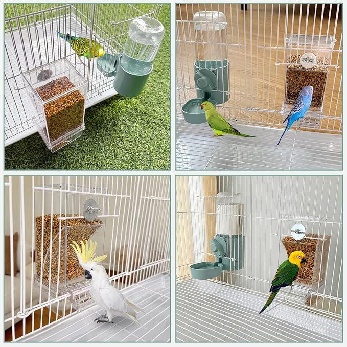 lemtrflo No Mess Bird Feeder Water Dispenser Set, Bird Feeder for Cage, Cage Accessories for Cockatiels, Finches, Budgies and Canaries