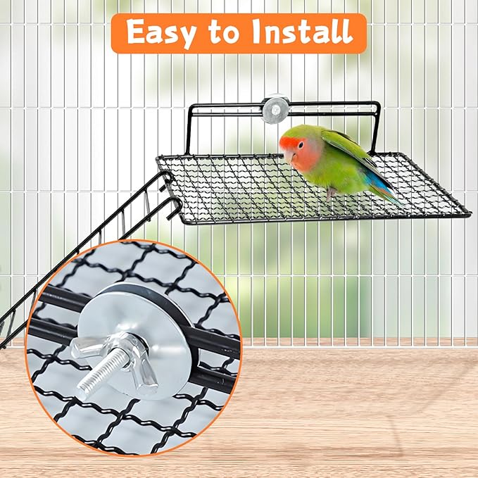 BNOSDM Extra Large Stainless Steel Grid Platform for Parakeet 4 PCS Bird Perches Platform Parrot Stand with Climbing Ladder Bird Cage Accessories for Small to Large Bird (Screw Style-XL)