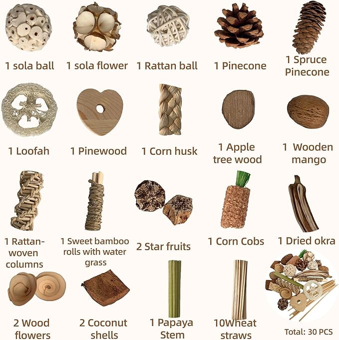 30PCS Natural Foraging & Chew Parrot Toy,Shredding Box for Parakeets, Cockatiels, Conures & Lovebirds and Other Small to Medium Birds (Medium)