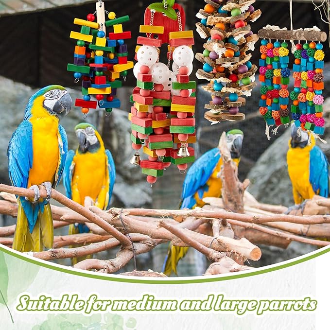 Seenelling 6 Pcs Extra Large Bird Parrot Toy Multicolored Natural Wooden Parrot Cage Chewing Toys for Large Medium Macaws Cockatoos African Grey Birds (Mixed)