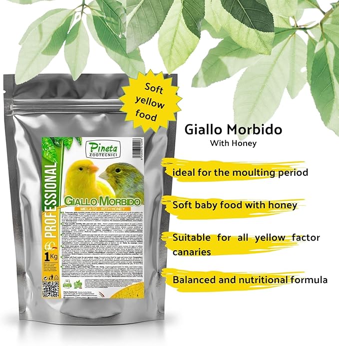 Giallo Morbido with Honey 1Kg Rich in Fats, Minerals and Proteins, Bird Food, Canary Food, Pet Accessories, Bird Breeding, Bird Egg Food, Comida para Canarios, Birds Seed , Pet Bird Food, Parakeet
