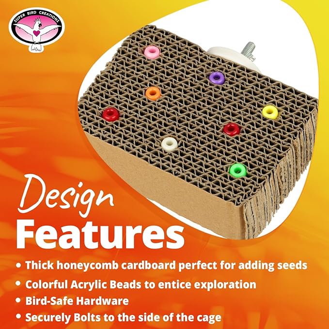 Super Bird Creations SB1216 Cardboard Treat Block - Interactive Chewing and Foraging Bird Toy for Small Birds - Parrotlets, Cockatiels, Parakeet - Encourages Exploration and Physical Exercise