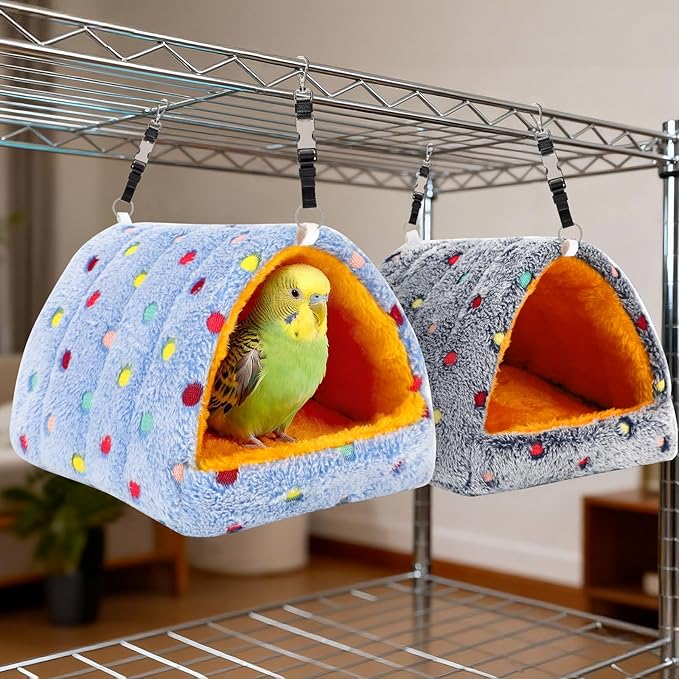 PETKNOWS 2 Pack Bird Nest House, Hanging Hammock Fluffy Parrots Bird Bed for Cage Bird Plush Nest Toy for Parrot Macaw Budgies Eclectus Parakeet Cockatiels Cockatoo Lovebird