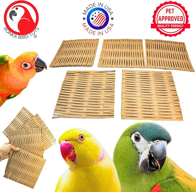 3455 Five 6" x 6" Cardboard Shred Mat Soft Cardboard Bird Toy for Extra Small Small Medium Large and Extra Large Birds Cage Chewing Shredding Foraging Enrichment
