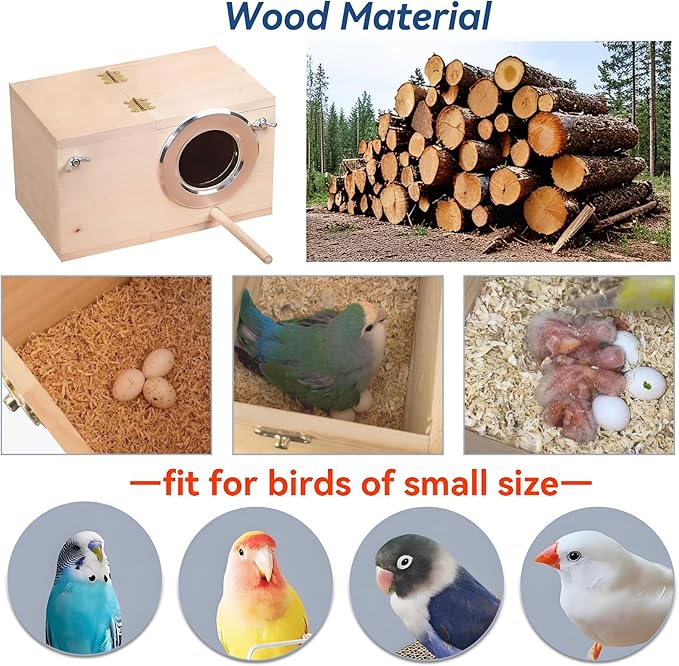 JSLZF Bird Nest, Parakeet Nest Box, Bird Breeding Box with Perch, Wood Budgie Nest Box for Bird, Parrot, Lovebirds, Parrotlet, Finch, Sparrow 7.8” x 4.7” x 4.7”