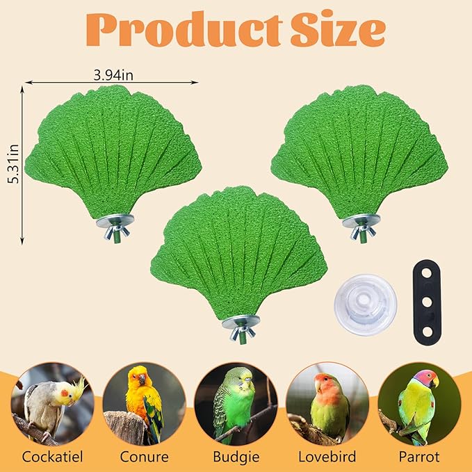 3PCS Bird Beak Grinding Stone with Suction Cups for Small Birds Foot Claws Trimmer Bird Stand Platform Parakeet Cage Perch Parrot Cage Accessories for Indoor Window Viewing (Green)