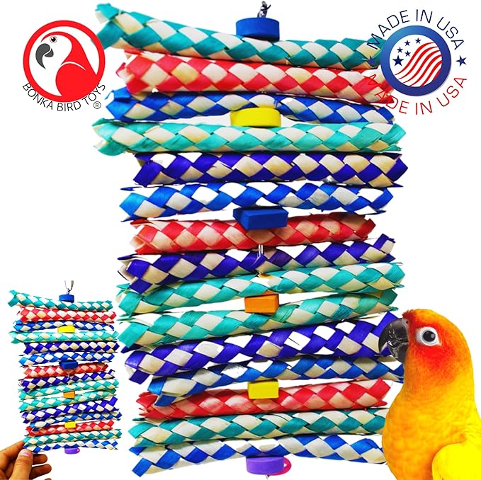 Bonka Bird Toys 1798 Big Foamy Delight Shreddable Bamboo Finger Trap and Foam Bead Bird Toy 9.5" x 6" for Small to Medium Birds Enrichment Play Amazon Conure and Similar