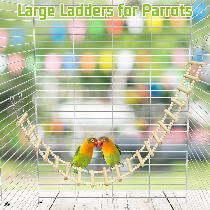 BNOSDM Long Bird Ladder Bridge 45.3 in Wooden Parakeet Climbing & Swing Toys Bird Cage Accessories for Budgies, Cockatiels, Conures, Lovebirds, Canaries (20-Steps)