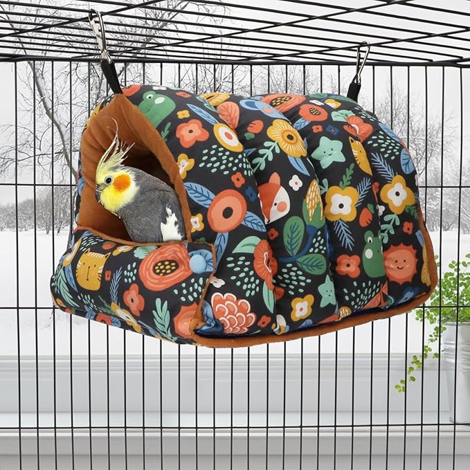 2 Packs, Bird Nest House Winter Warm Snuggle Hut Bird Bed Hanging Hammock for Parrots Budgies Parakeets Caique Senegal Cockatiels Conures (L)