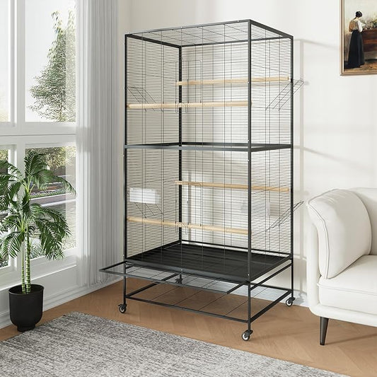 Garvee 66in Extra Large Bird Cage, Rolling Parrot Cage with Feeding Accessories, Metal Parakeet Cage for Parrots, Parakeets, Conures, Parrot