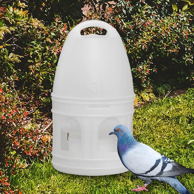 Pigeon Water Dispenser, Large Capacity Bird Water Drinker, Quail Automatic Feeder with Handle Water Pot Container, White 3L