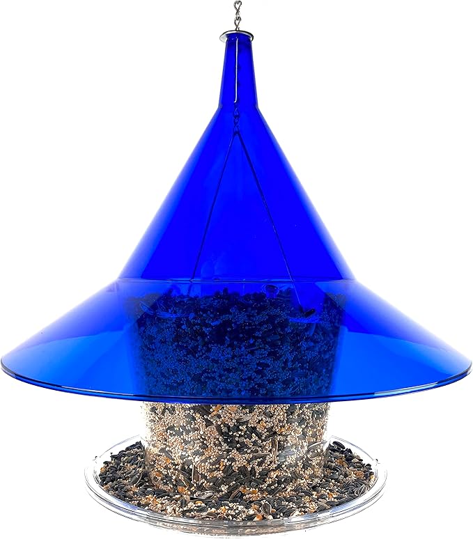 Sky Cafe - Squirrel Proof Bird Feeder for Outside - Large, 17 in. Diameter, 1.5 Gallon Birdseed Capacity - Made in USA (Sapphire Blue) - Free Squirrel Mug