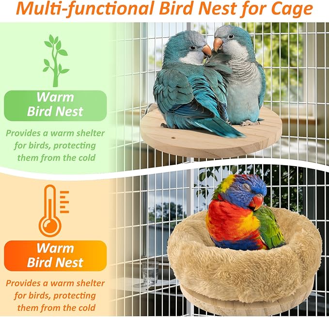 DBNESS Medium Bird Nest for Cage, Removable Plush Parrot Hammock Warm Resting Perch Platform for Budgies Cockatiel Conure Parakeet Hamster Washable Breeding Sleeping Lay Eggs Nesting