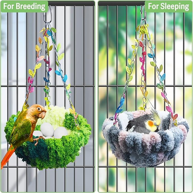 kathson Hanging Bird Bed, Bird Hammock for Cage Winter Warm Bird Plush Nest Parrot Sleeping Bed for Budgie Lovebird Conure Quaker (Diameter 6.3 in, Grey)