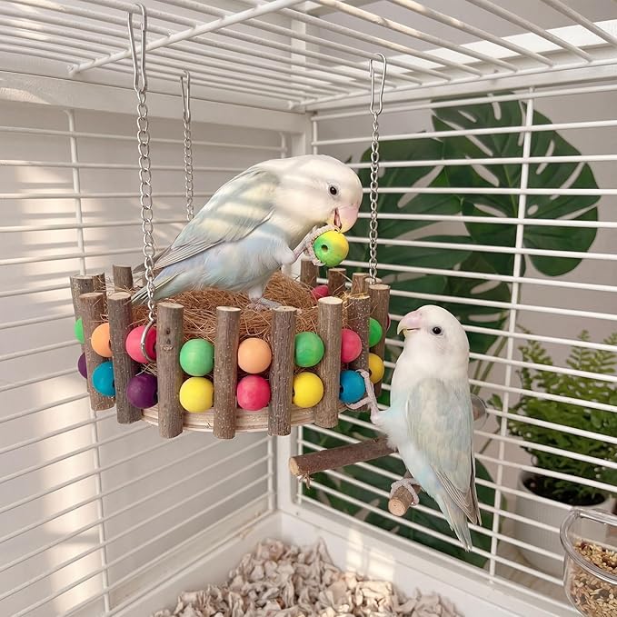 Bird Toys, Bird Perch Stand Playground for Cage, for Small-Medium Parrot, Parakeet, Budgie, Conures(nest)