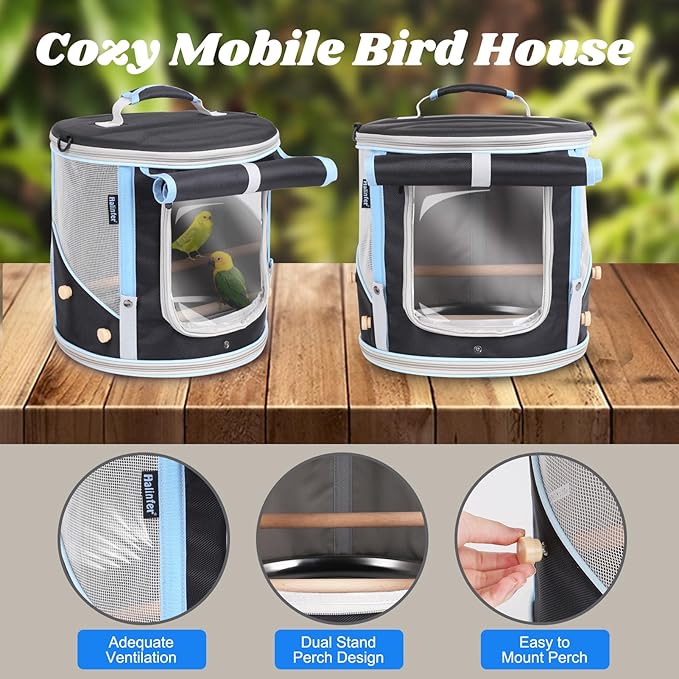Small to Medium Bird Travel Carrier Cage, Portable Parrot Parakeet Cockatile Conure Transport Cage with Clear Window and Fabric Shade, Round Carry Bird Bag