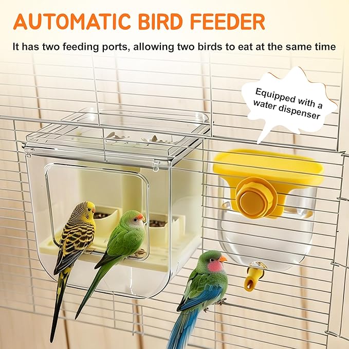 No Mess Bird Feeder Water Dispenser Set, Multifunctional Seed Feeder, Easy Cleanup Bird Cage Accessories, Beige, Yellow, 1 Set
