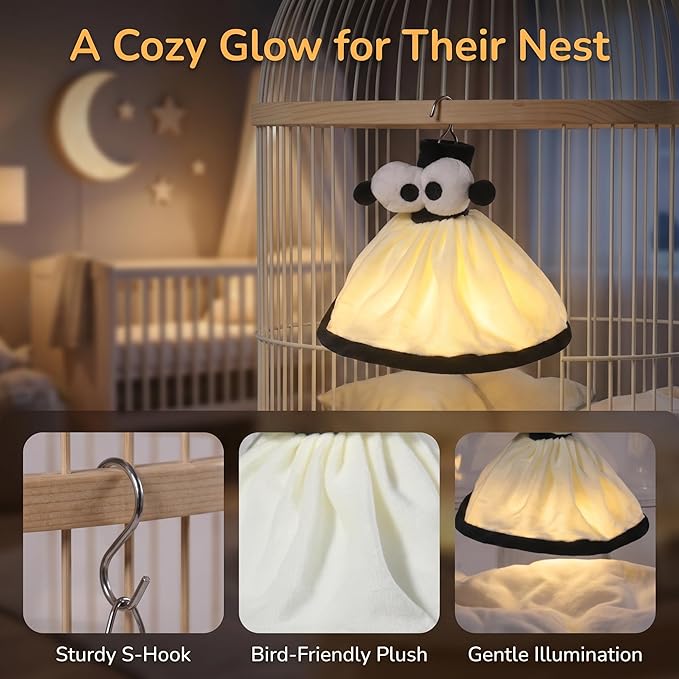 Bird Cage Light - Bird Cage Lighting | Blue Light Lamp | LED Night with Adjustable Brightness | Plush Parrot-Shaped Bulb, 3 Lighting Models (Black, Timer-Controlled)