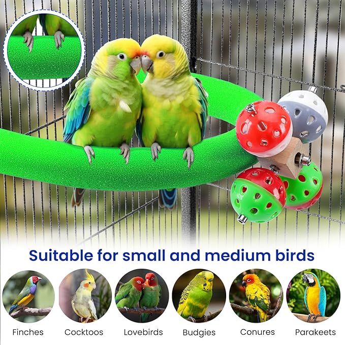 FrgKbTm U Shape Parrot Perch Stand Toy Bird Platform Sand Paw Grinding Clean Stick Exercise Conure Budgie Cockatiel Cage Accessories (Green-Rotate)