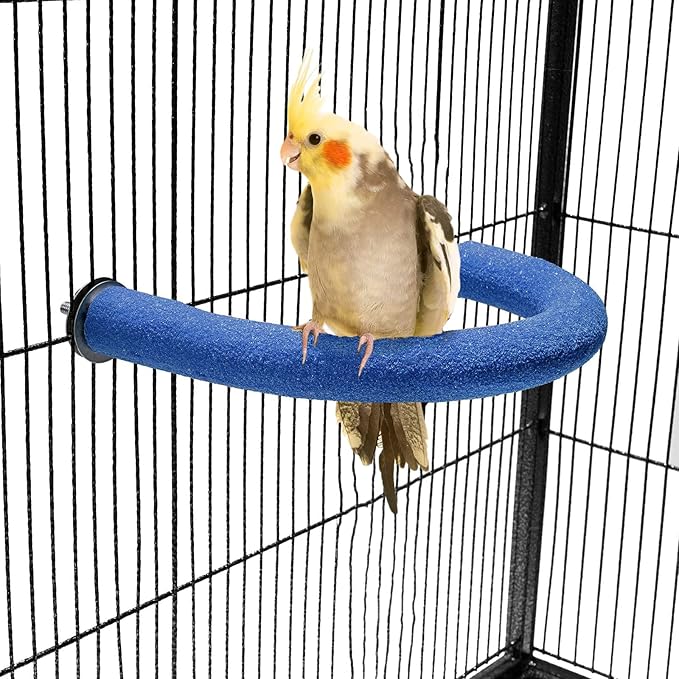 FrgKbTm U Shape Parrot Perch Stand Toy Bird Platform Sand Paw Grinding Clean Stick Exercise Conure Budgie Cockatiel Cage Accessories (Small-Blue)