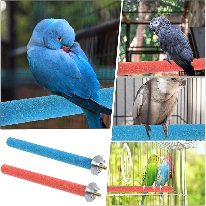 Bird Perches Stand for Cage, 2 Pcs Parrot Bird Cage Perch Toy Paw Grinding Stick Cages Wooden Grinding Claw Sticks Sanded Surface Cages Toy for Parakeets Finches Parakeet Toys Birdcage Accessories