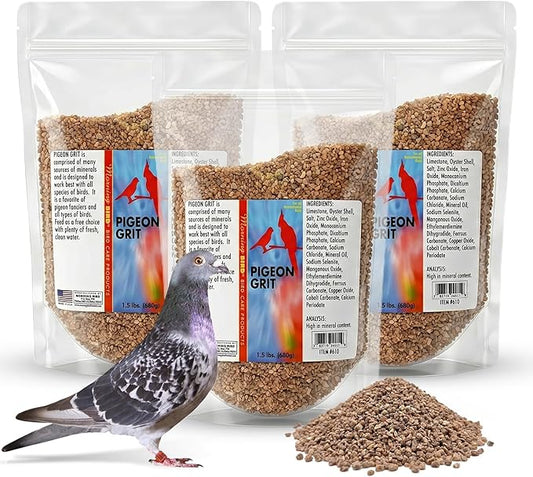 Morning Bird Pigeon Grit - Healthy & Nutritious Pigeon Food to Support Strong Muscles & Bones for Grit Eating Birds - Supports Digestion & Packed with Essential Minerals 4.5 lbs (3-Pack, 1.5 lbs Each)