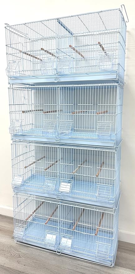 Combo: White Lot of 4 Stack & Lock Breeder Bird Flight Parrot Cages Side Breeding Nest Box Door Removable Divider with Removable Rolling Stand