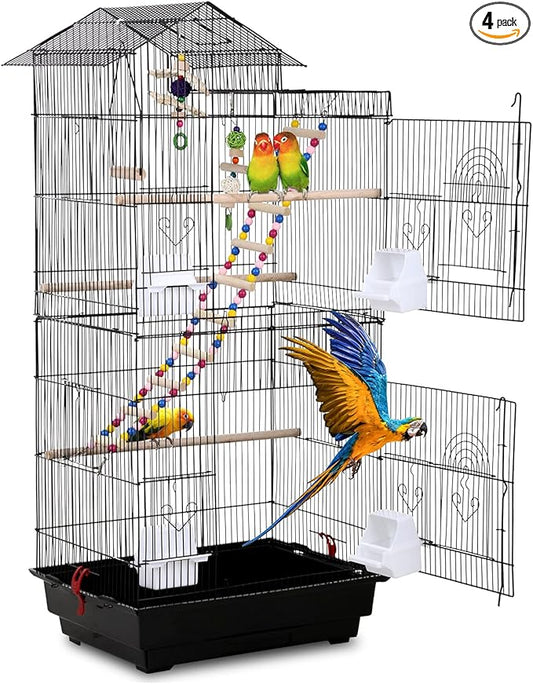 HCY, Bird Cage, Parrot Cage 39 inch Parakeet Cage Accessories with Bird Stand Medium Roof Top Large Flight cage for Small Cockatiel Canary Parakeet Conure Finches Budgie Lovebirds Pet Toy