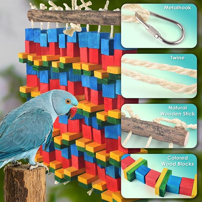 DBNESS Extra Large Bird Toys, 20inch XL Macaw African Grey Parrot Chewing Toys, Natural Wooden Block Knots Tearing Toy Parrot Cage Accessories for Big Birds