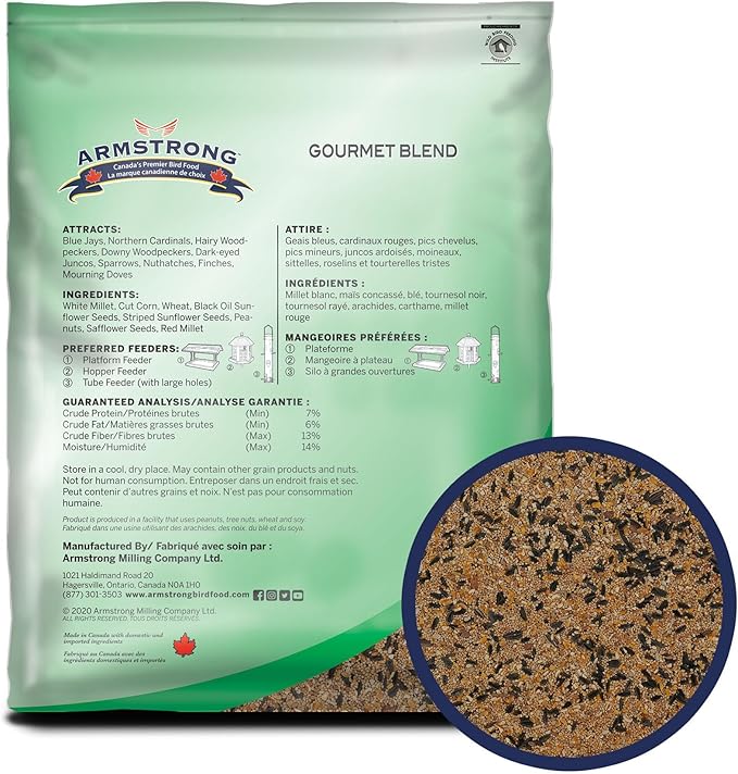 Armstrong Bird Food Gourmet Blend, 15.4 Pounds - with White & Red Millet, Cut Corn, Wheat, Black Oil Sunflower, Striped Sunflower, Peanuts & Safflower for Blue Jays and Northern Cardinals