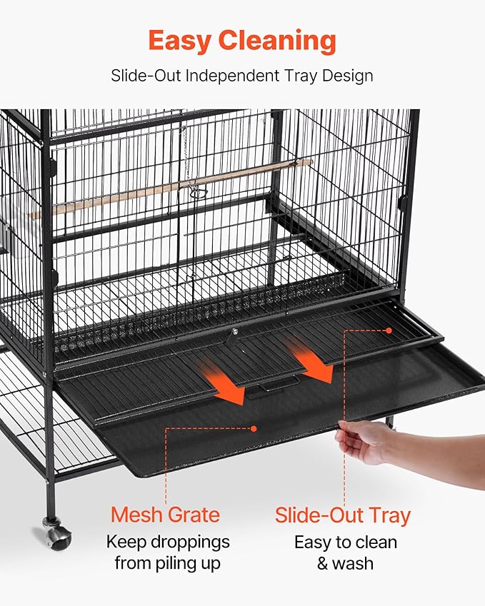 VEVOR Bird Cage, 36.6 x 22.8 x 59.5 inch, Flat Top, Wrought Iron Bird Flight Cage with Perches, Slide-Out Tray and Plastic Feeders, for Blue Tit, Cockatiel, Canary, Monk Parakeet, African Grey Parrot