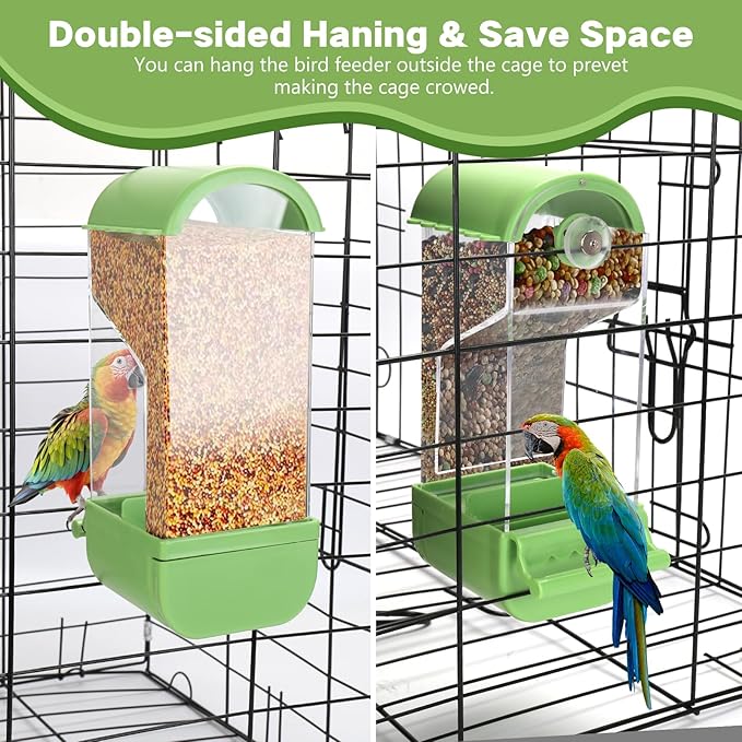 Yummy Sam No Mess Automatic Bird Feeder with Perch for Cage, Acrylic Transparent Bird Cage Feeder Parrot Seed Feeders Food Container Cage Accessories for Small Medium Birds Parrot Cockatoo Canary