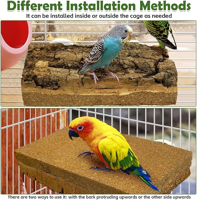 kathson 2Pcs Natural Cork Bird Perch Stand Platform Small Birds Thicken Wooden Rectangle Stand Perch Parakeet Chewing Toy Cage Accessories for Lovebirds Cockatiels Conures(Double Screw, 1.9 in Thick)