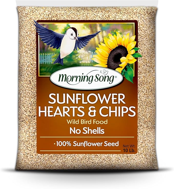 Morning Song Sunflower Hearts & Chips Wild Bird Seed – 10 lb. Premium No Mess, Shell-Free Bird Food for Outside Feeders