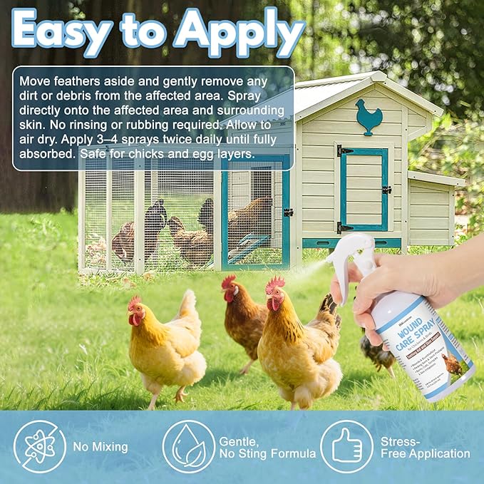 Chickens Wound Spray, Poultry Wounds Spray for Bumblefoot, Vent Prolapse, Pecking Sore, Burns & Skin Irritations, Chicken Care, Natural Herbal Formula, 8.45 Fl Oz (250ML)
