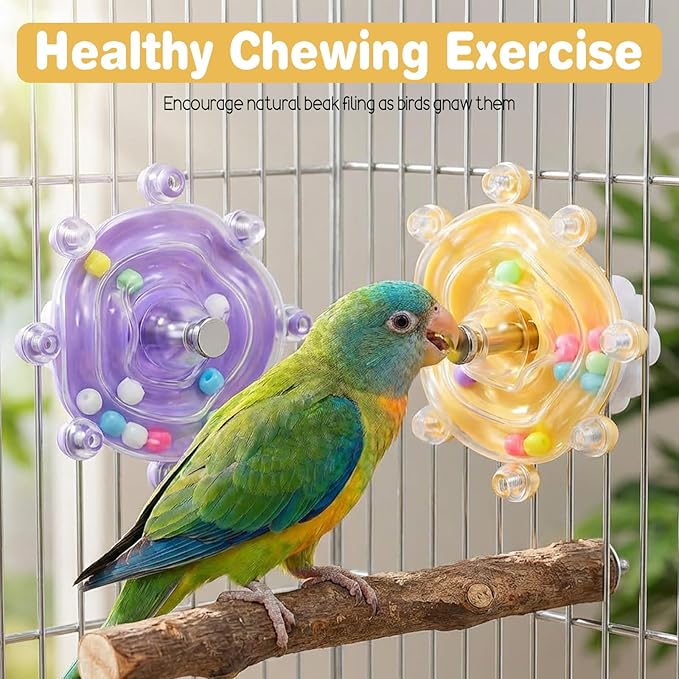 2Pcs Bird Toys for Parakeets, Colorful Parakeet Toys Wheel, Interactive Spinner Rattle Parrot Toy, Cockatiel Toy for Bird Cage, Chewing Exercise for Conure, Budgies Enrichment-Toys