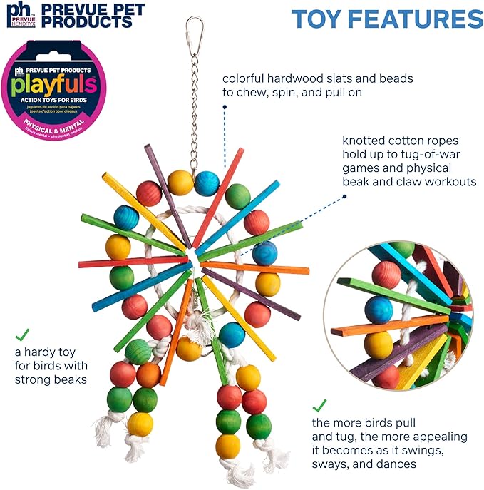 Prevue Pet Products Bodacious Bites Ferris Wheel Bird Toy - Accessories for Parakeets, Conures, Cockatiels, and Small to Large Birds, Hanging Cage Toy for Climbing, Chewing, and Beak and Foot Exercise