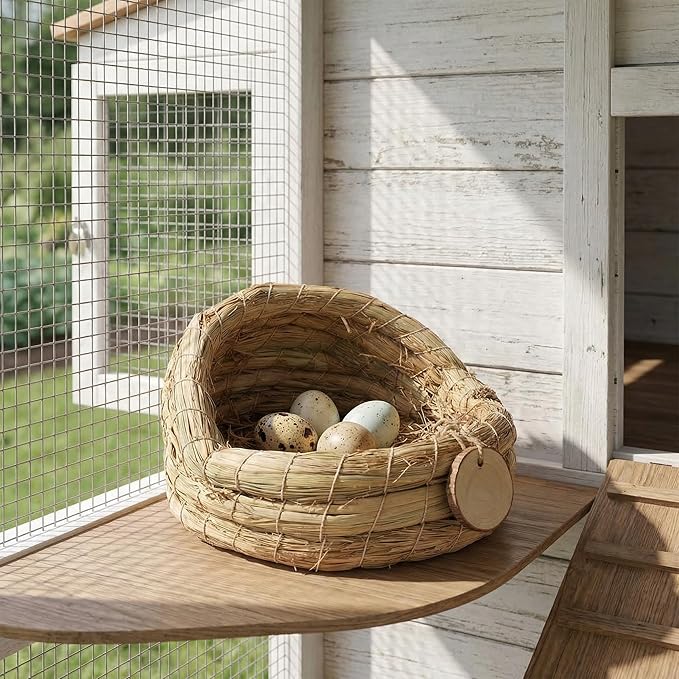 Woven Straw Bird Nest for Egg Laying Comfortable Backyard Bird Coop Nesting Box Easy Clean and Assemble Multi-Functional Poultry House Accessory 5.90X5.51X4.33In